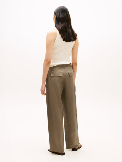 Tommy Hilfiger Linen Barrel Leg Trousers Olive