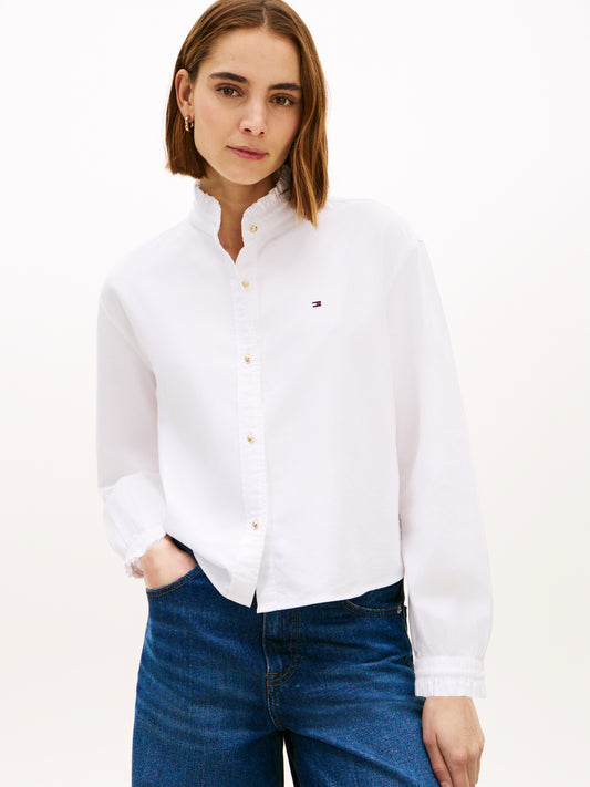 Tommy Hilfiger Cropped Oxford Ruffle Shirt White