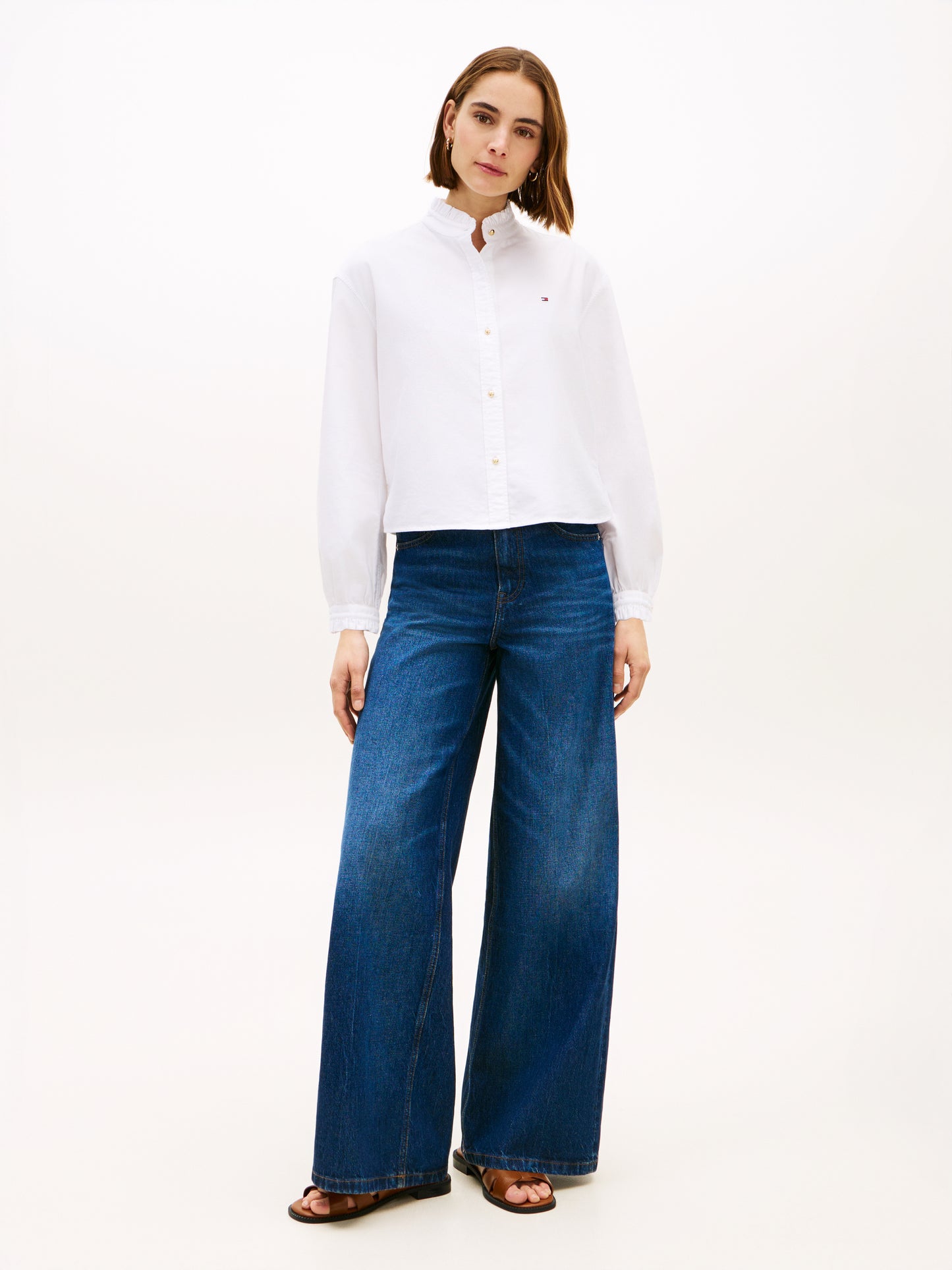 Tommy Hilfiger Cropped Oxford Ruffle Shirt White