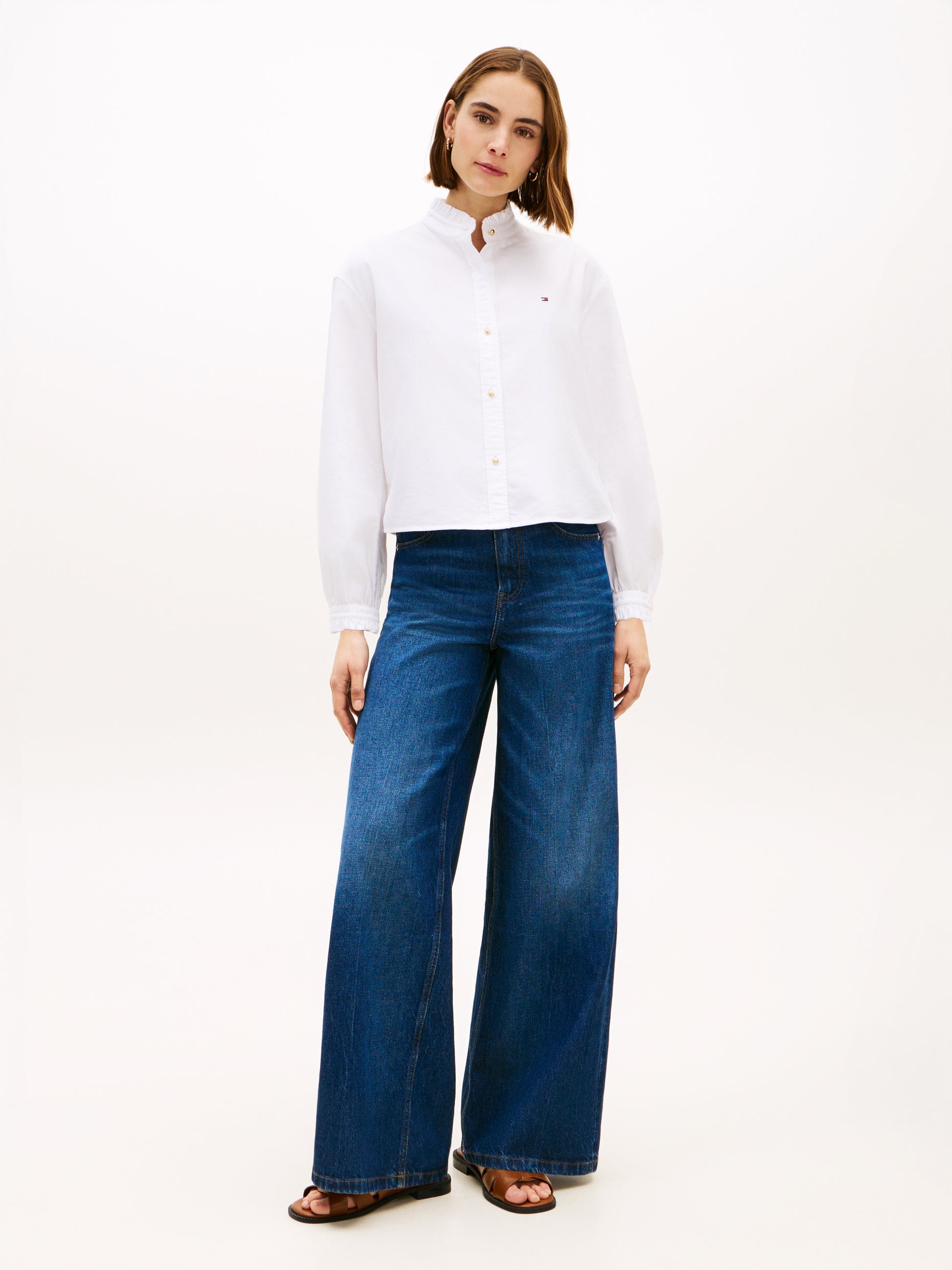 Tommy Hilfiger Cropped Oxford Ruffle Shirt White