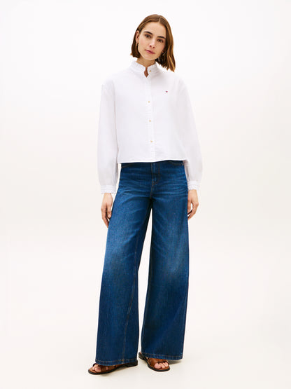 Tommy Hilfiger Cropped Oxford Ruffle Shirt White