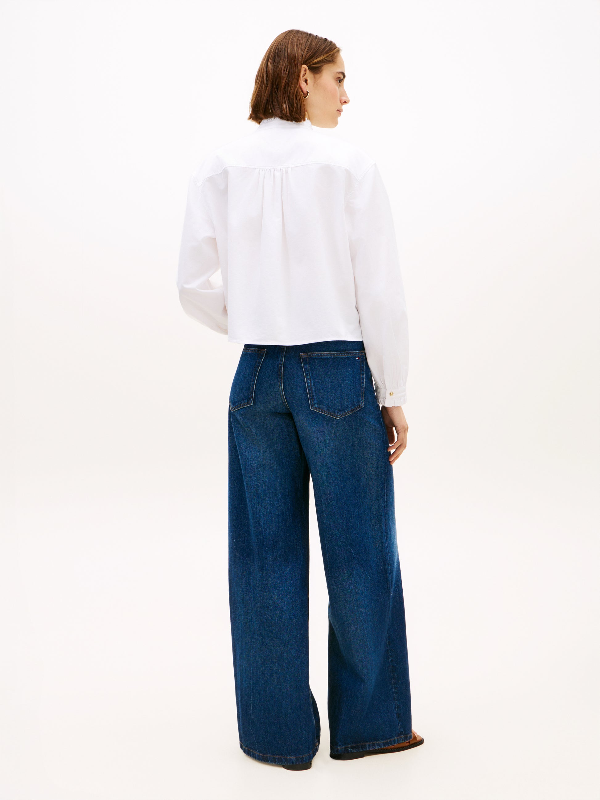 Tommy Hilfiger Cropped Oxford Ruffle Shirt White