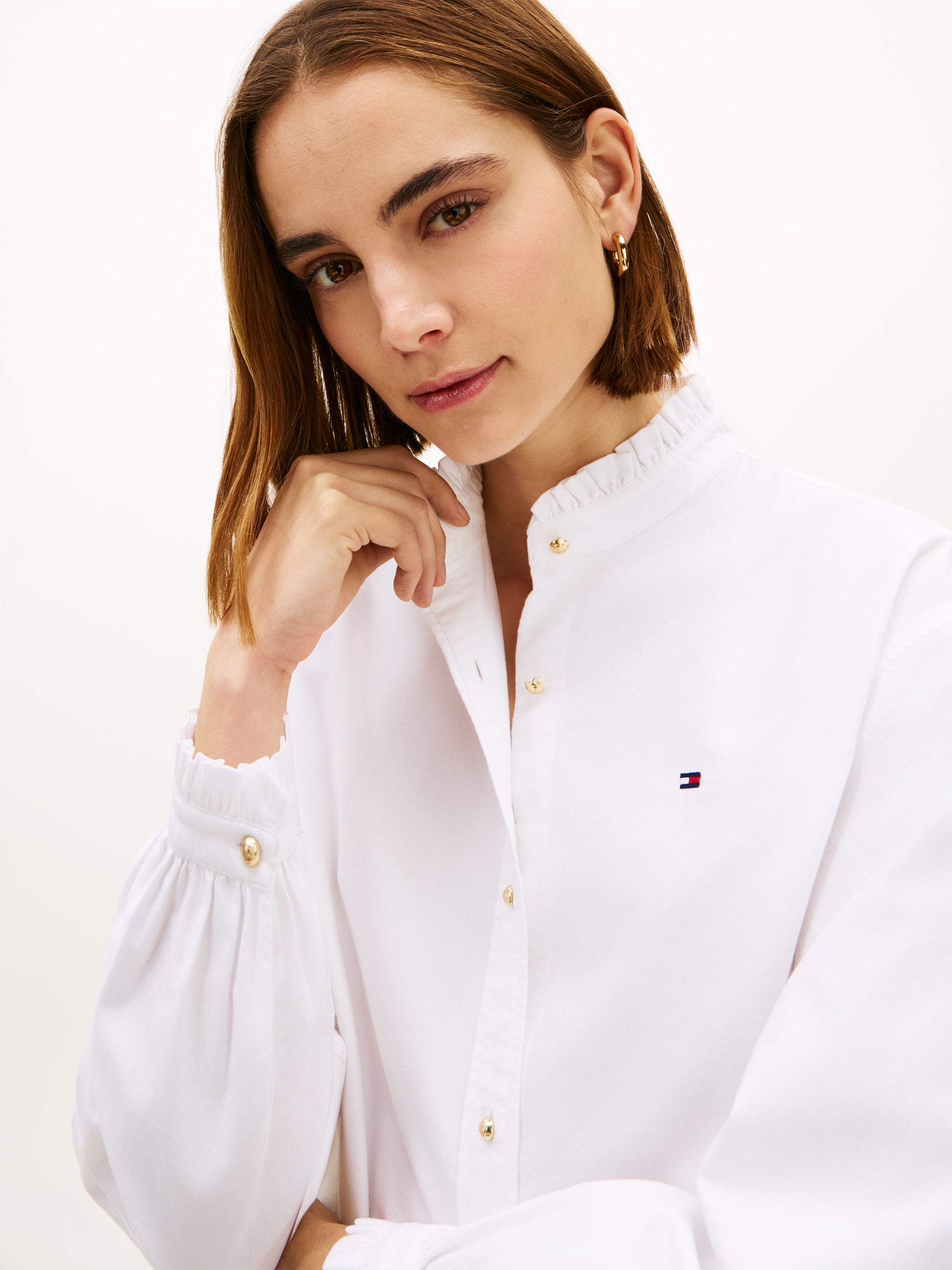 Tommy Hilfiger Cropped Oxford Ruffle Shirt White