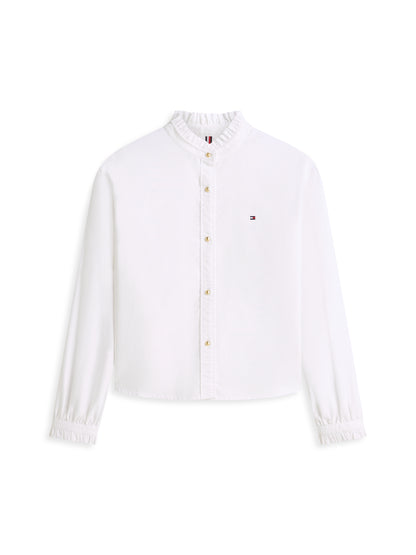 Tommy Hilfiger Cropped Oxford Ruffle Shirt White