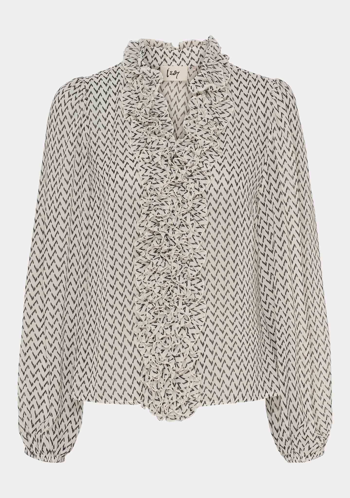 I Say Vibse Ruffle Blouse Black Zig