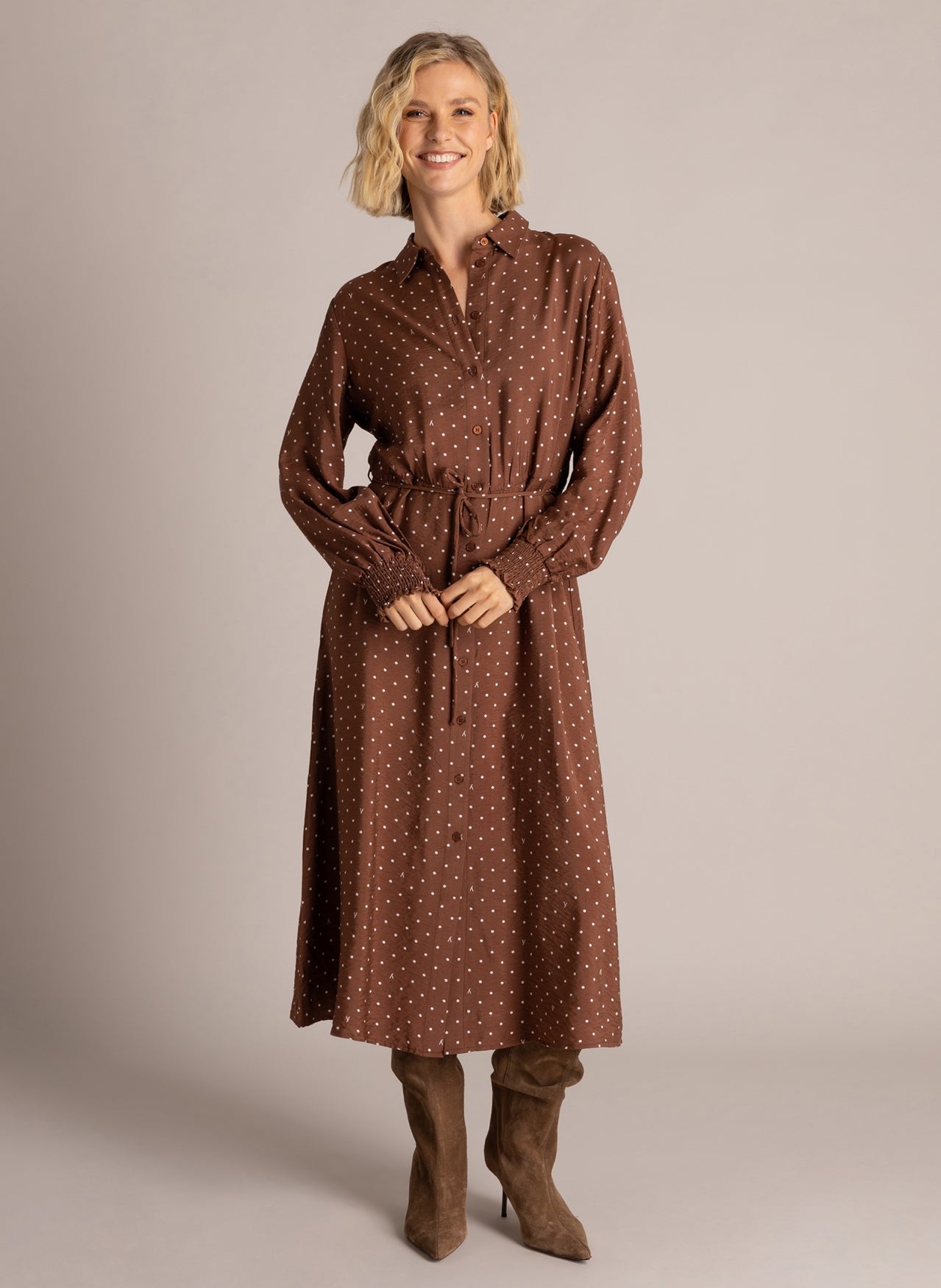 Yest Sela Dress Mocca Brown / Off White
