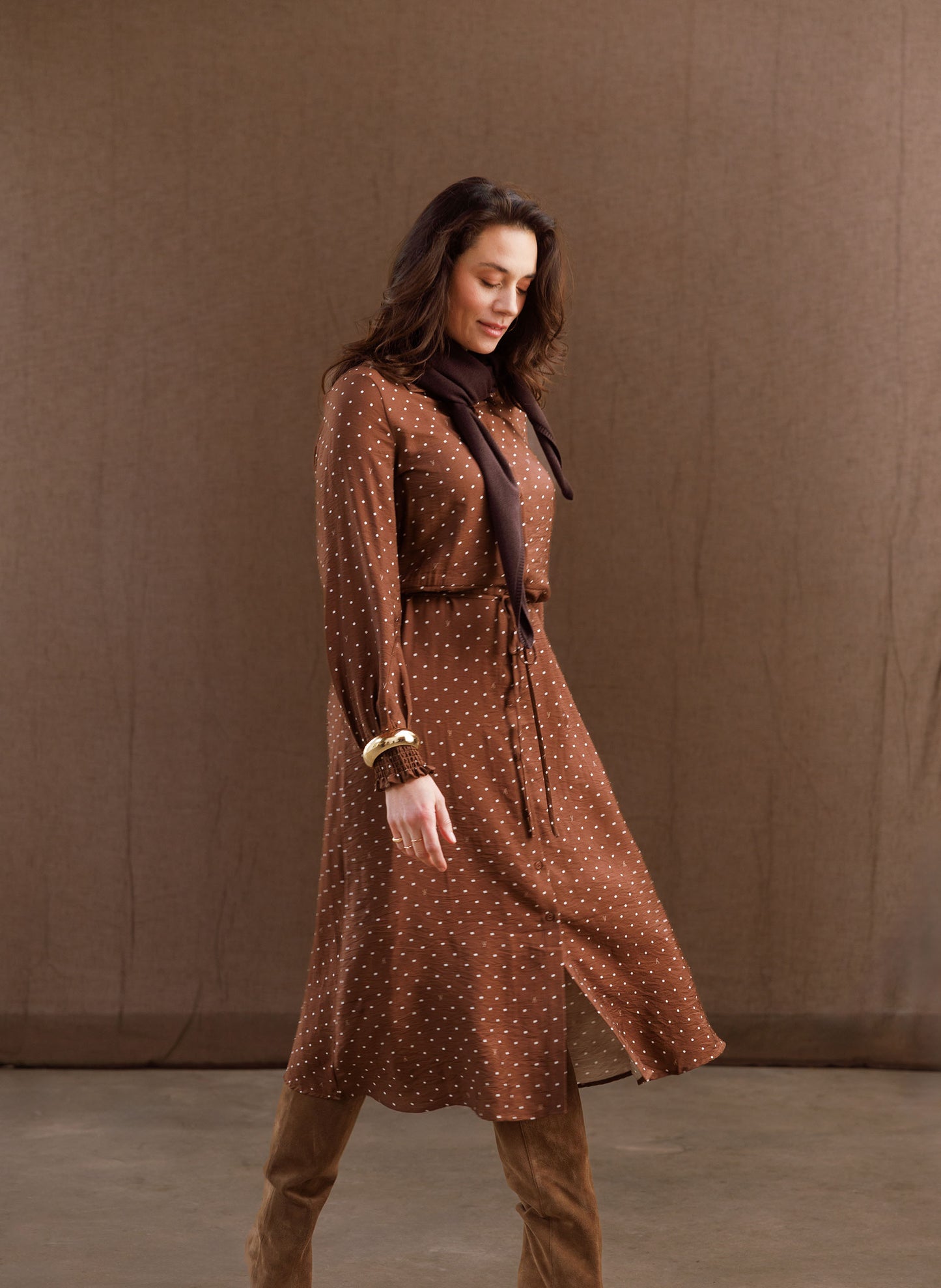 Yest Sela Dress Mocca Brown / Off White
