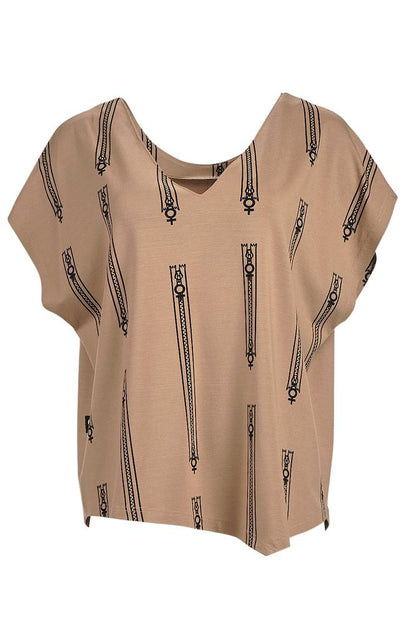 My Soul Zipper Print Top Sand
