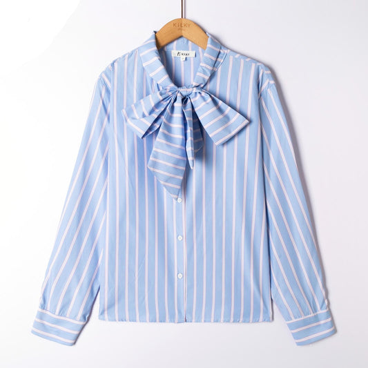 Killy Blue Stripe Bow Blouse