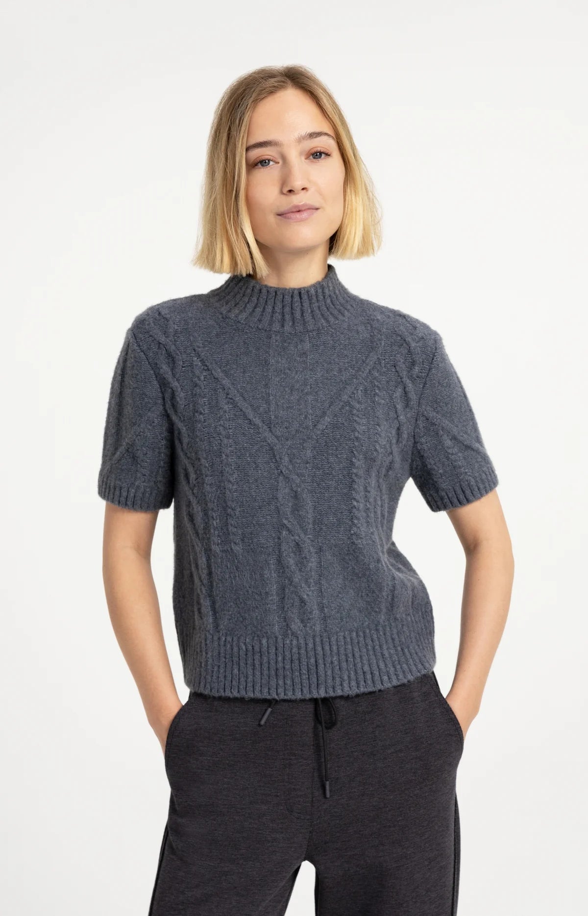YAYA Cable Sweater Arctic Seal Grey