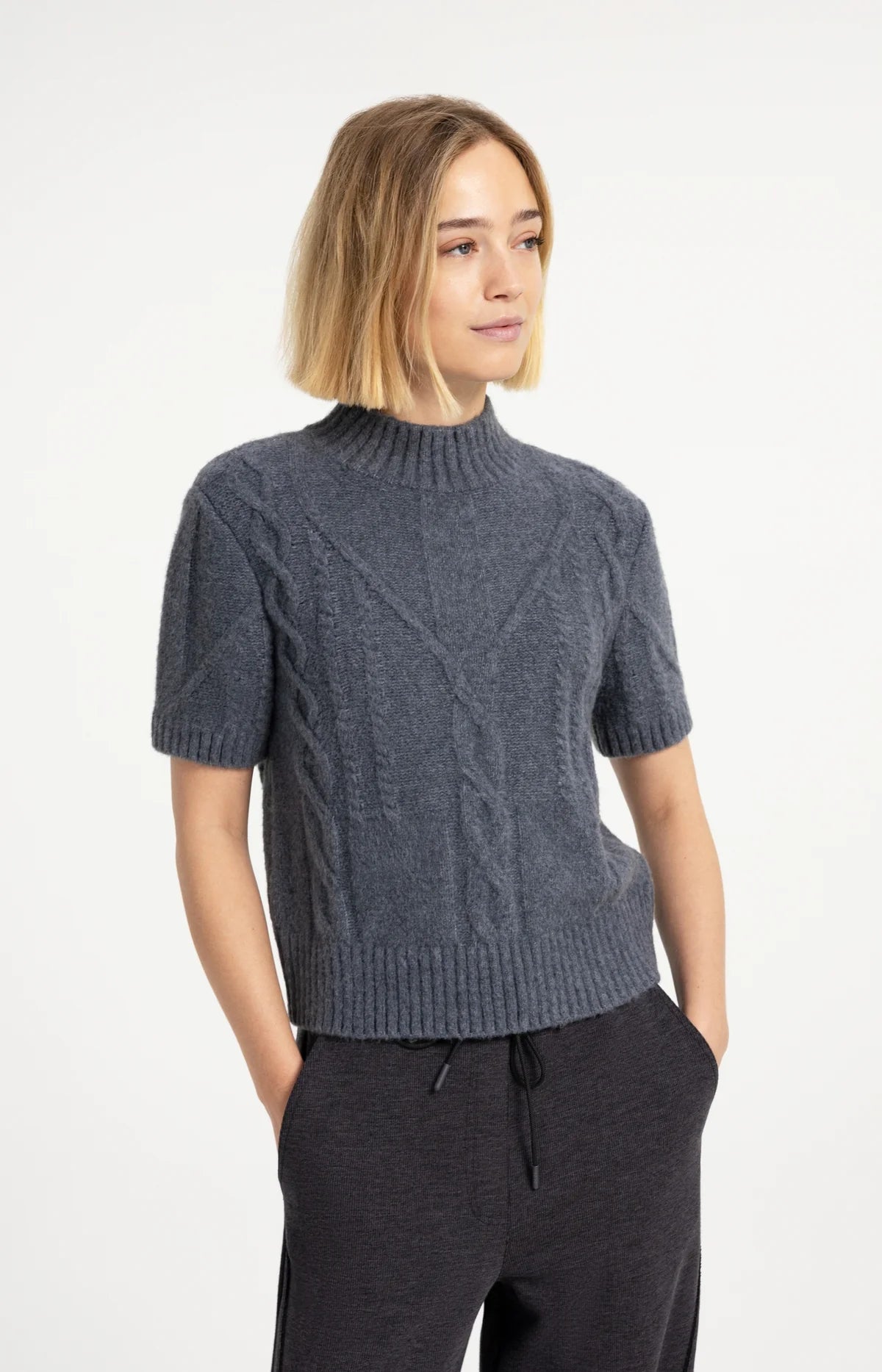 YAYA Cable Sweater Arctic Seal Grey