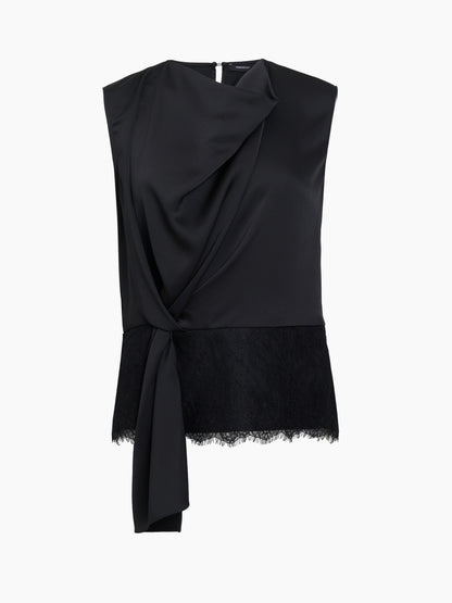 French Connection Dahlia Lace Hem Top Graphite Grey/Black