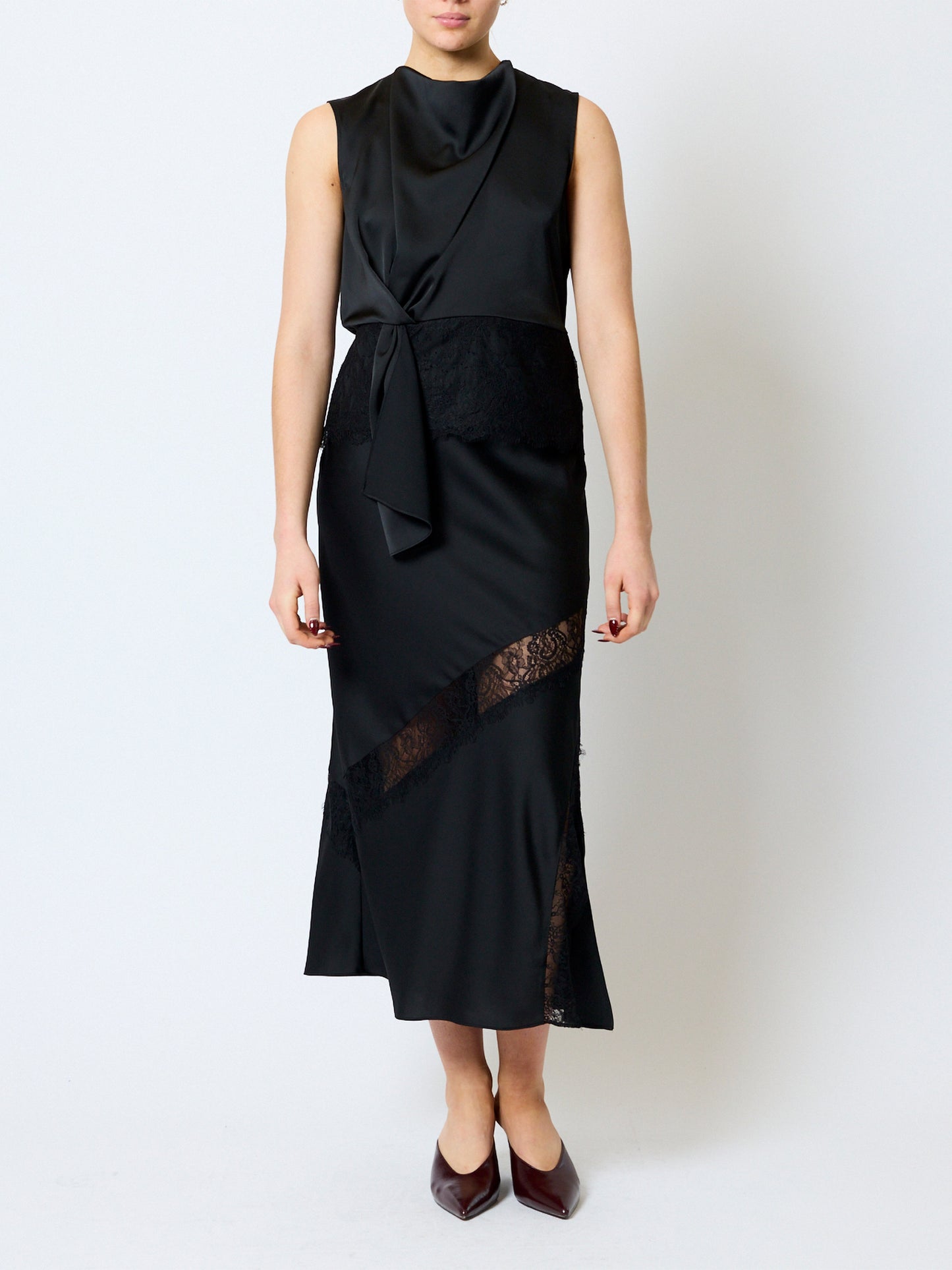 French Connection Dahlia Lace Hem Top Graphite Grey/Black