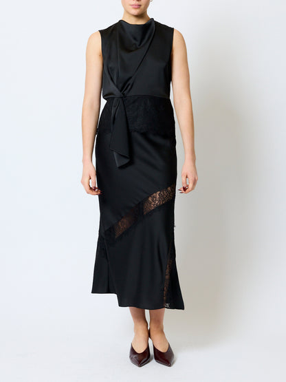 French Connection Dahlia Lace Hem Top Graphite Grey/Black