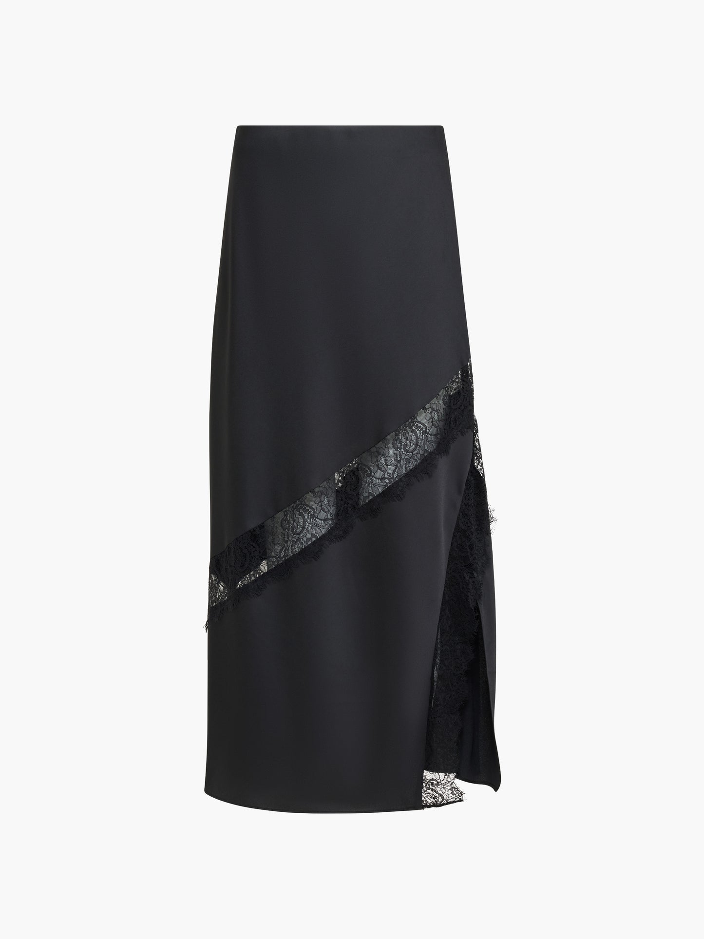 French Connection Dahlia Satin Lace Midi Skirt Graphite Grey/Black