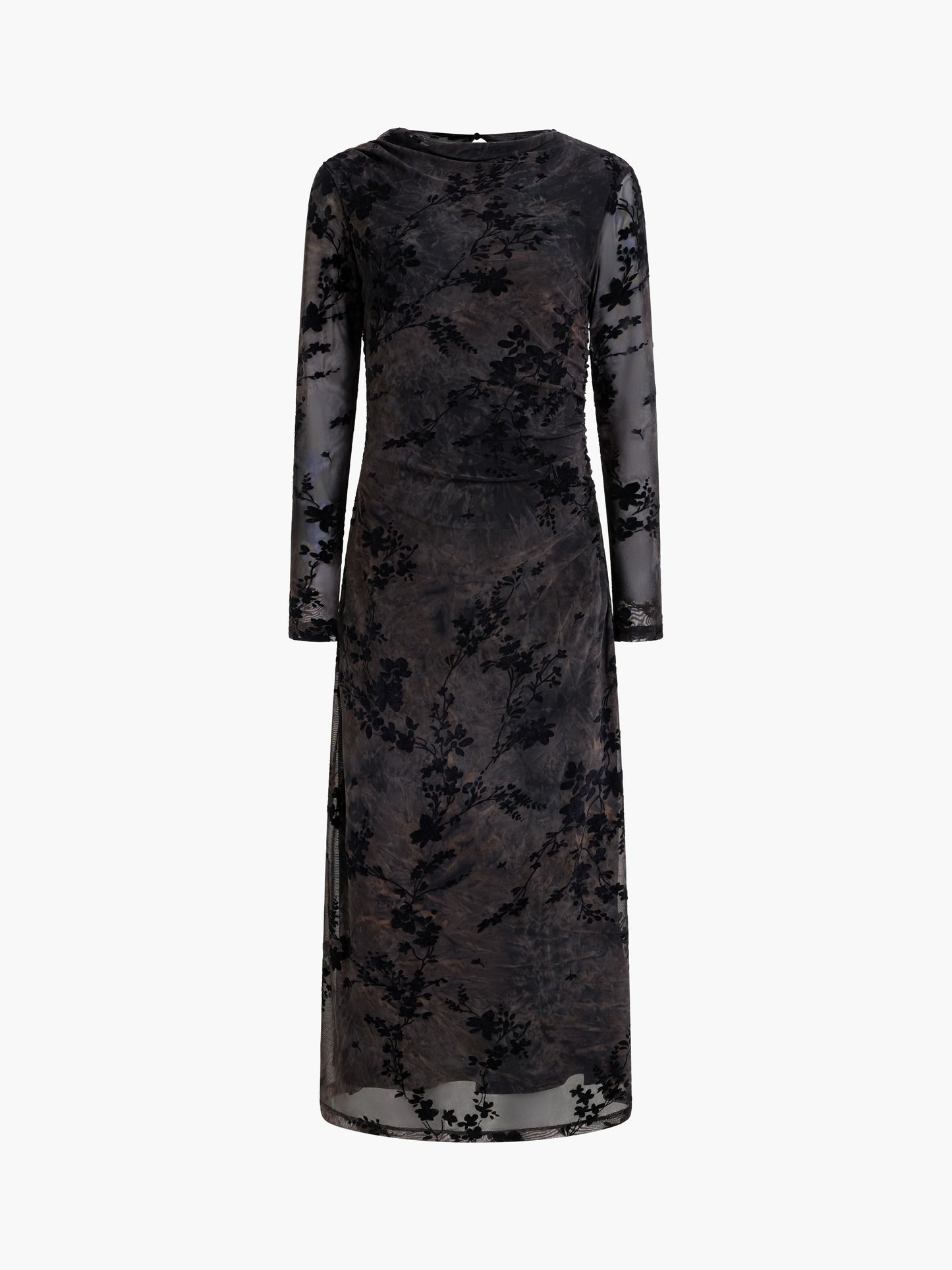 French Connection Kenny Mesh Velvet  Dress Black/Brown