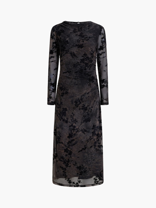 French Connection Kenny Mesh Velvet  Dress Black/Brown