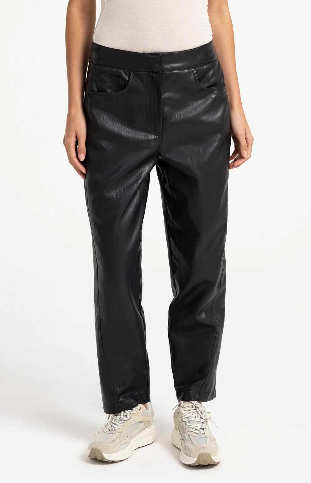 YAYA Faux Leather Trousers - Hole Black