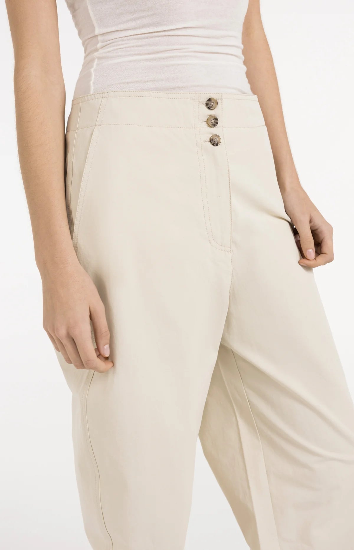 YAYA High Waist Barrel Leg Trousers-Sand