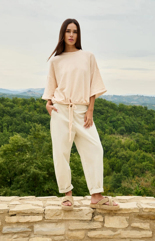 YAYA High Waist Barrel Leg Trousers-Sand