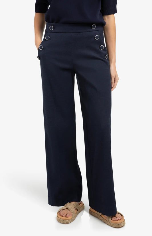 YAYA Wide Leg Button Detail Trousers Navy