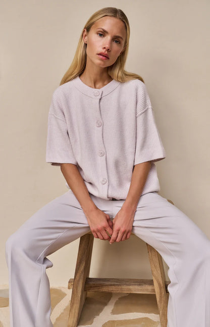 YAYA Short Sleeve Cardigan Grey Lilac Melange