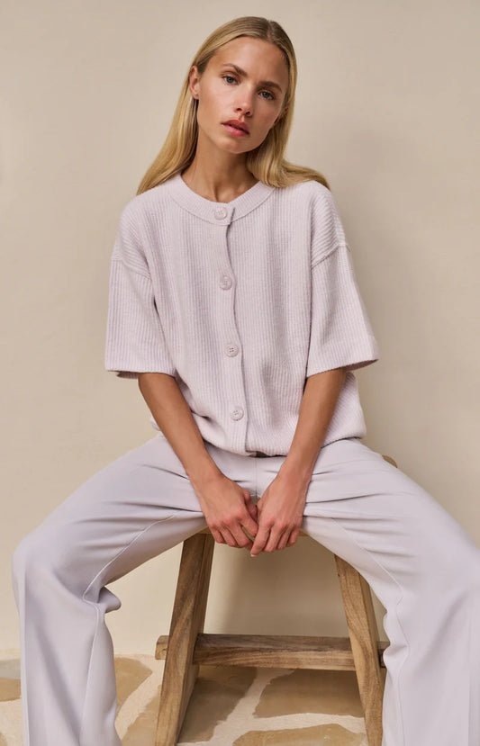 YAYA Short Sleeve Cardigan Grey Lilac Melange