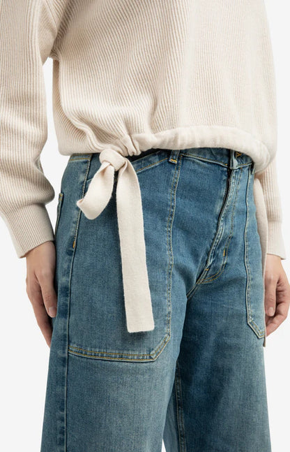 YAYA Sweater with Tie Detail Kit Beige