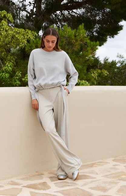 YAYA Sweater with Tie Detail Vapour Blue Grey