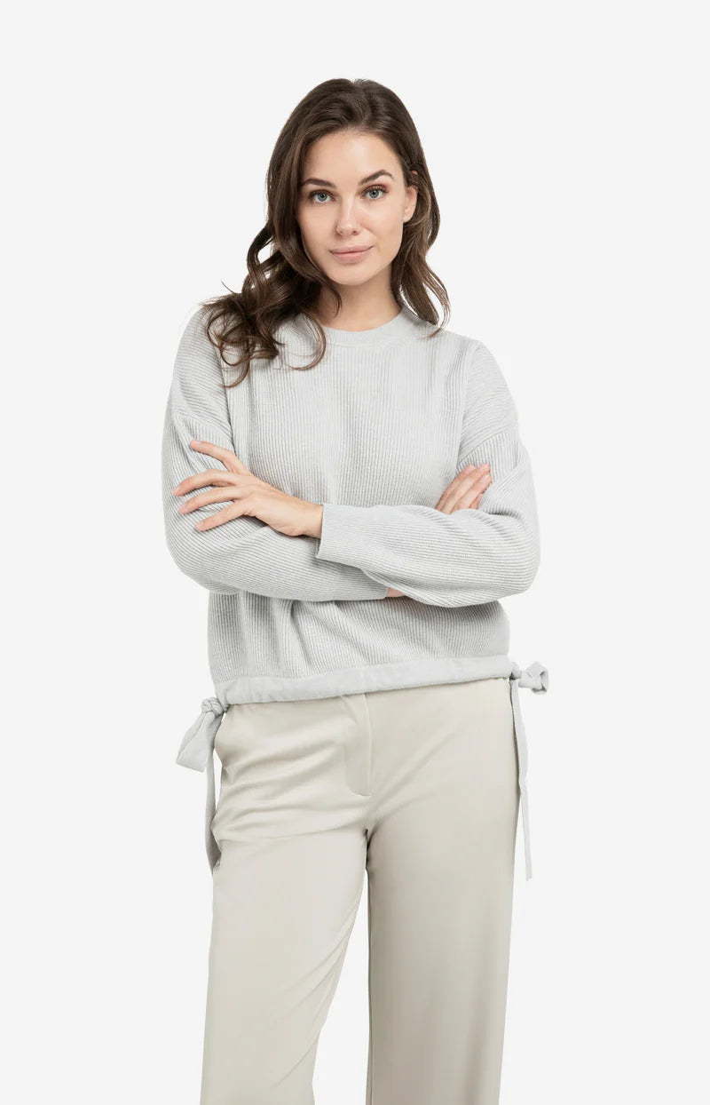 YAYA Sweater with Tie Detail Vapour Blue Grey