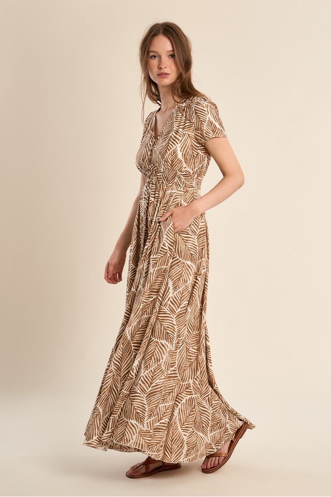 Molly Bracken Print Maxi Dress Camel