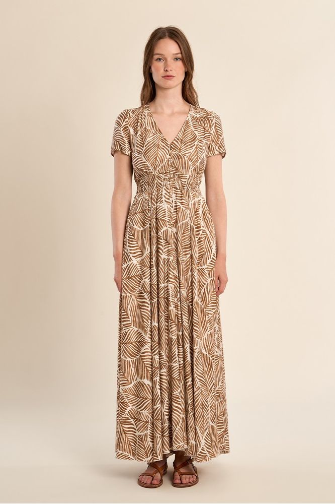 Molly Bracken Print Maxi Dress Camel