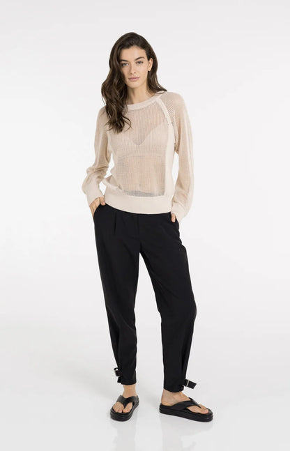 YAYA Mesh-stitch Knitted Sweater-Cloud Creme