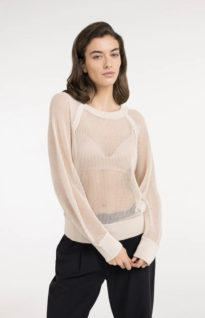 YAYA Mesh-stitch Knitted Sweater-Cloud Creme