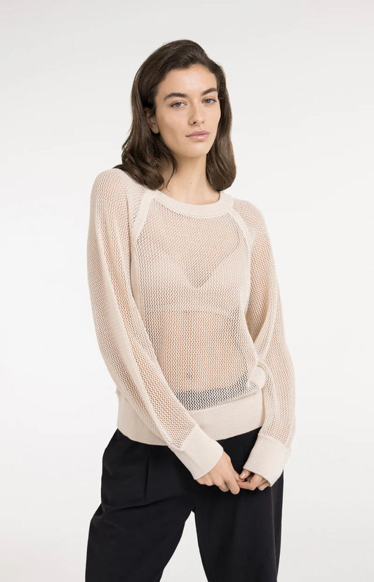 YAYA Mesh-stitch Knitted Sweater-Cloud Creme