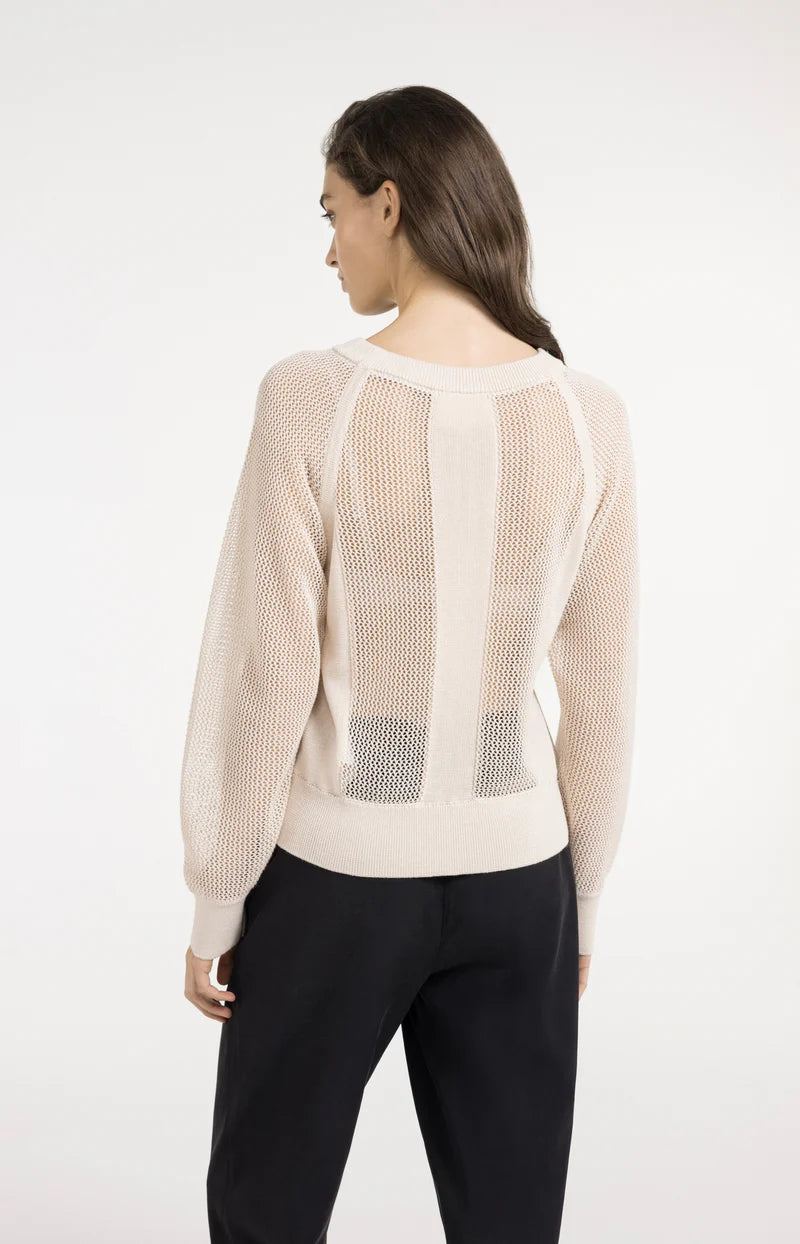 YAYA Mesh-stitch Knitted Sweater-Cloud Creme