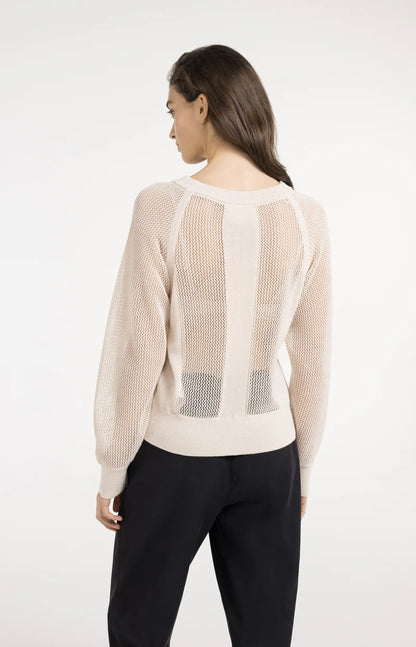 YAYA Mesh-stitch Knitted Sweater-Cloud Creme