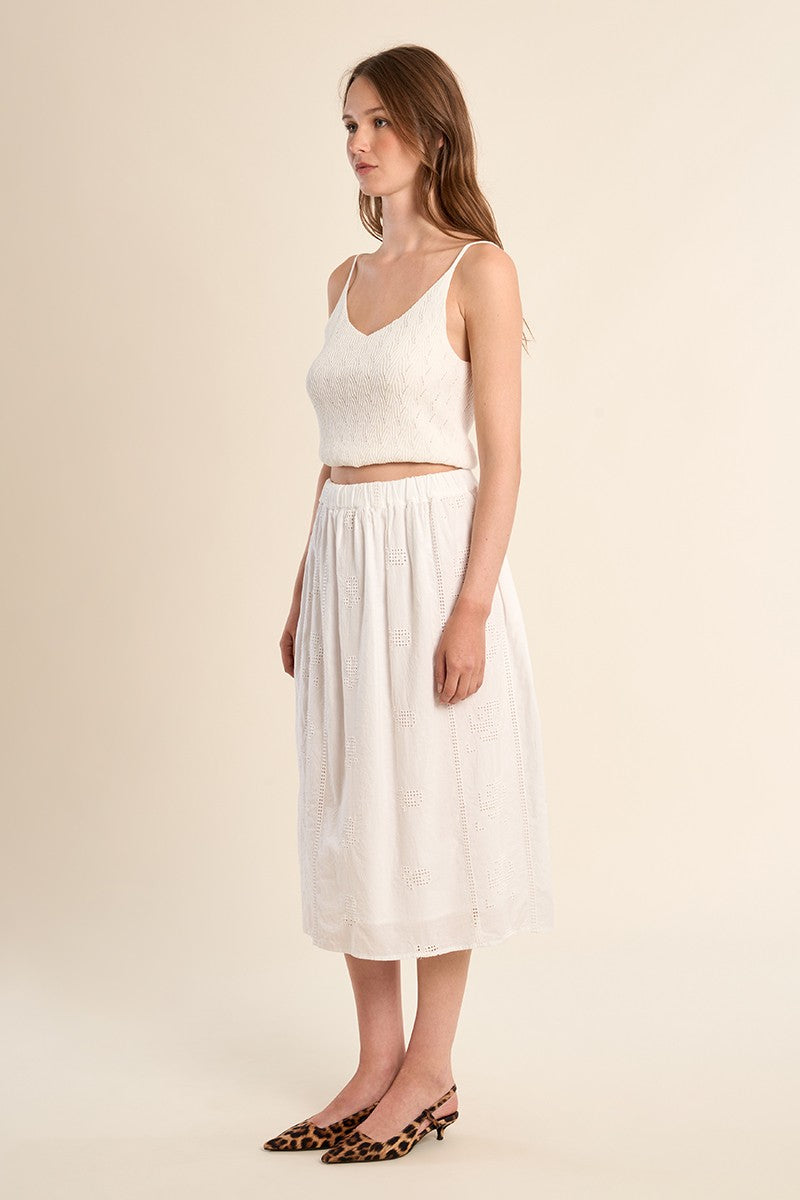 Molly Bracken Midi Cotton Skirt Off White