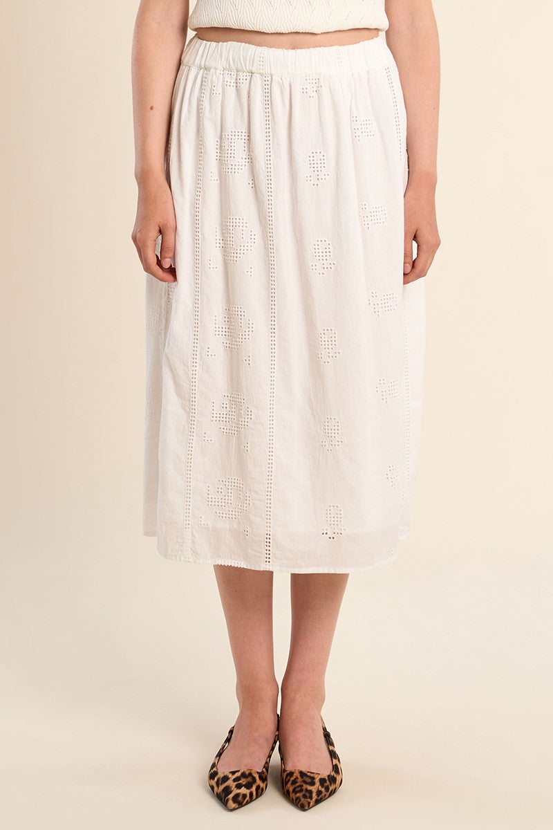 Molly Bracken Midi Cotton Skirt Off White