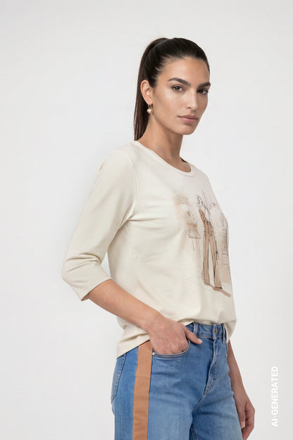 Monari Woman Dog T-Shirt Antique White