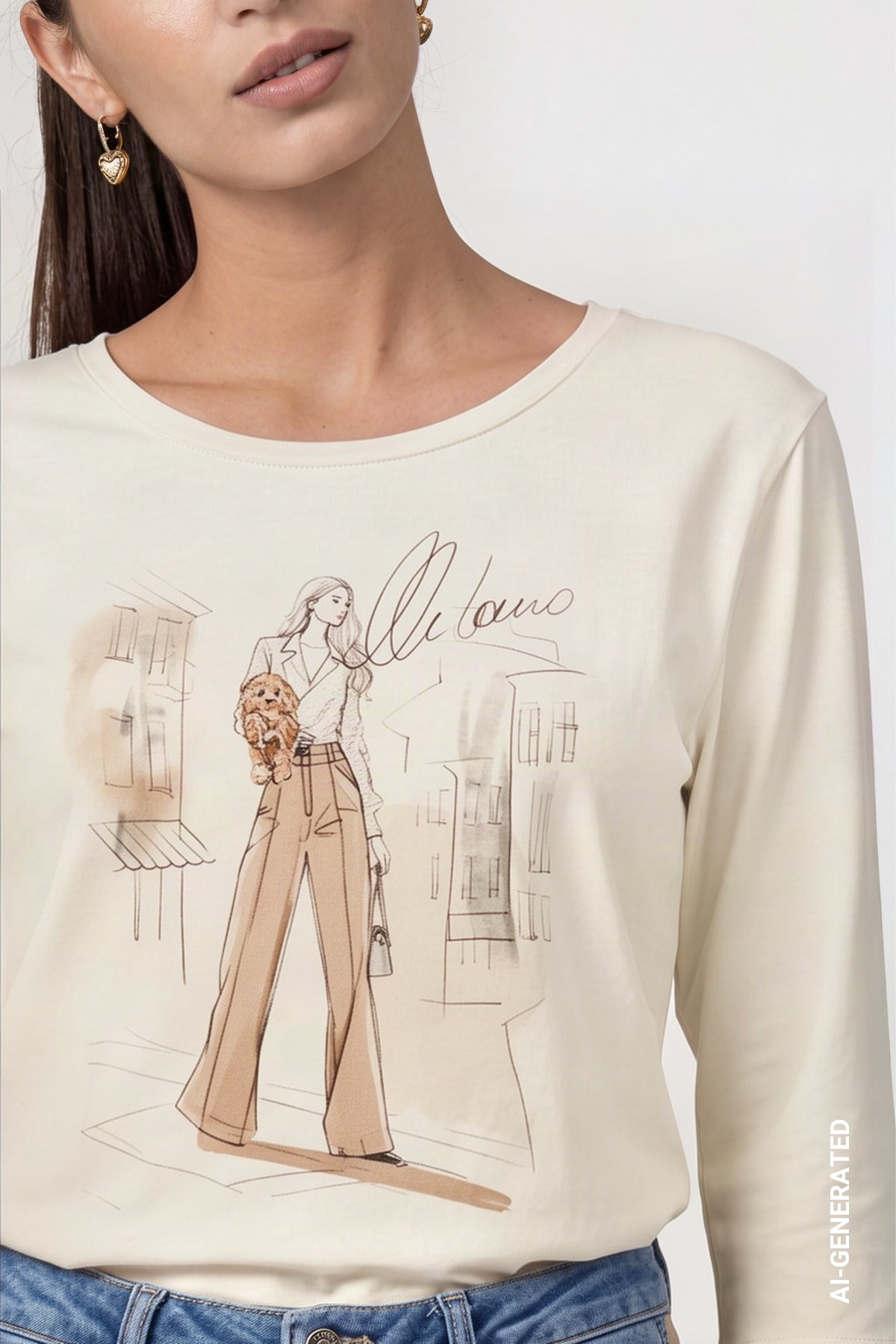 Monari Woman Dog T-Shirt Antique White