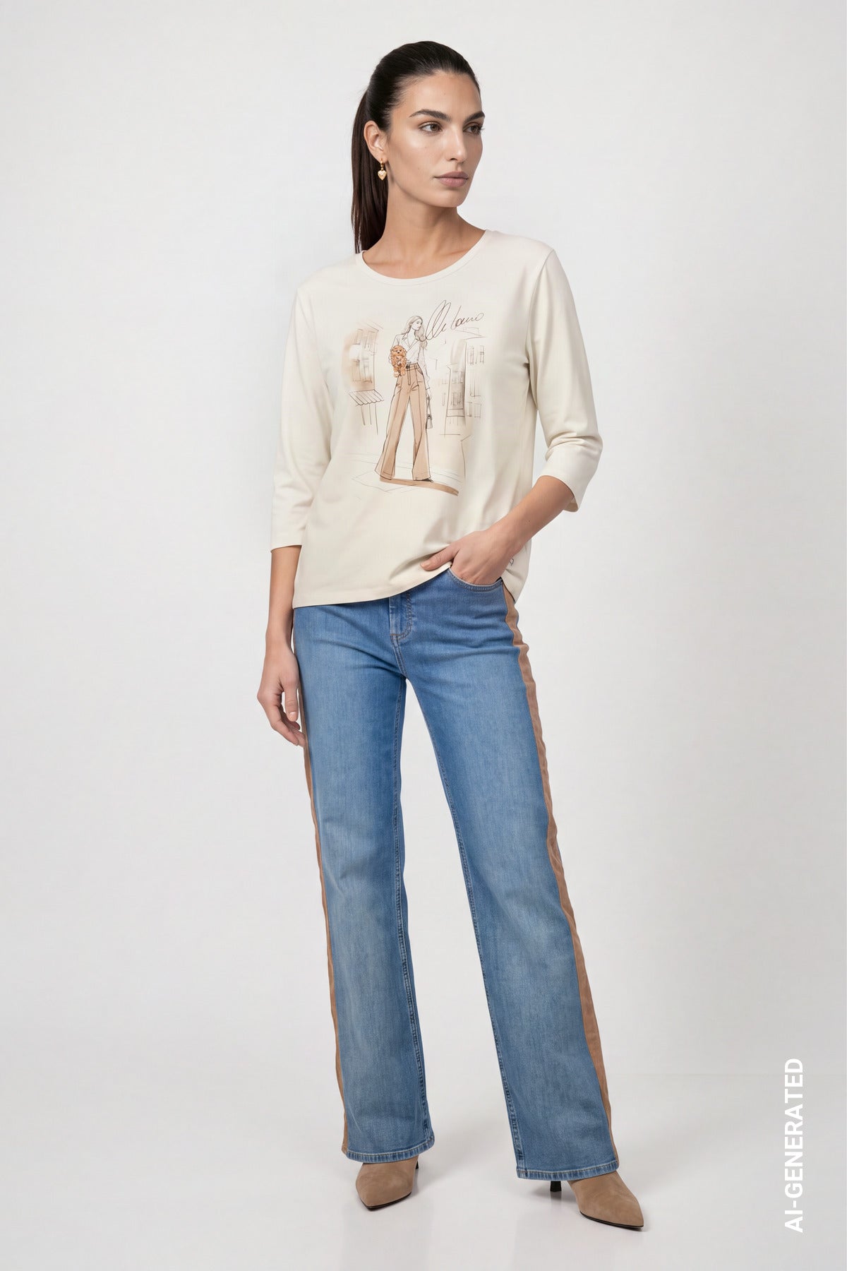 Monari Woman Dog T-Shirt Antique White