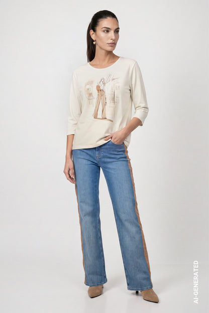 Monari Woman Dog T-Shirt Antique White