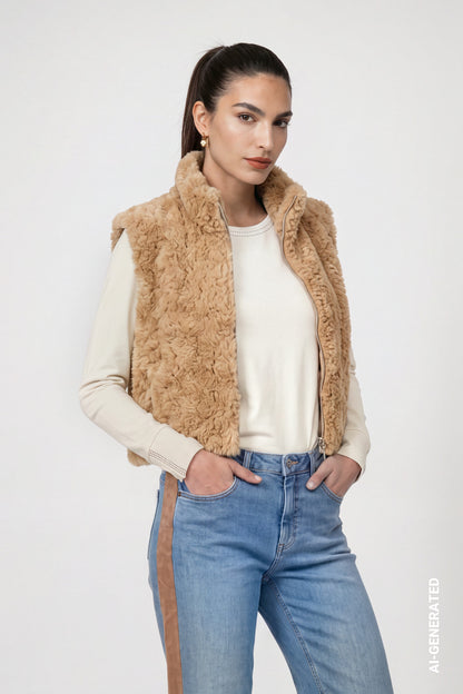 Monari Faux Fur Waistcoat Brown Sugar