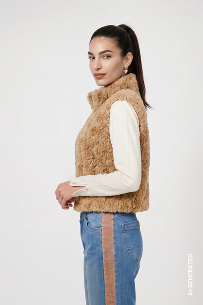 Monari Faux Fur Waistcoat Brown Sugar