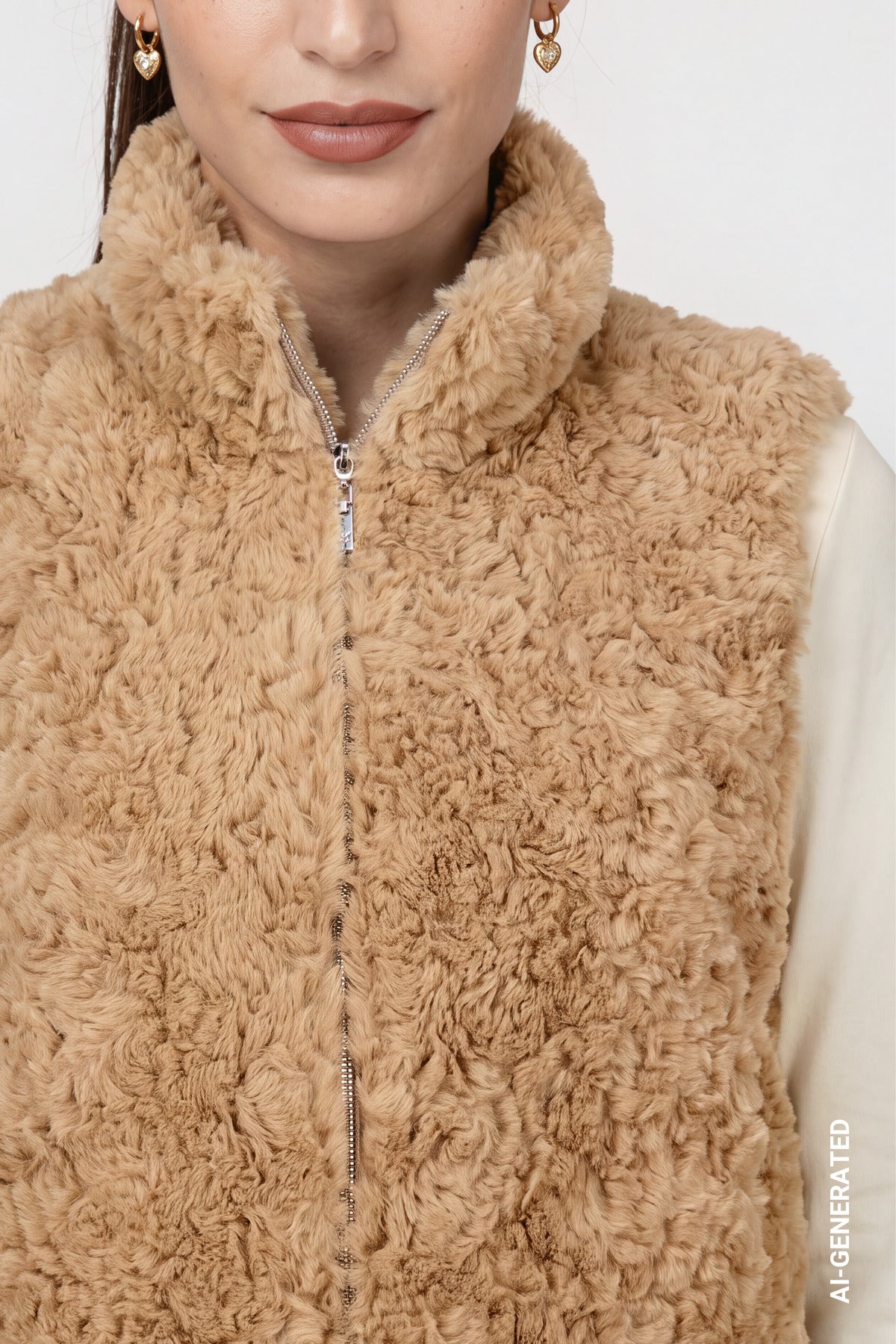 Monari Faux Fur Waistcoat Brown Sugar