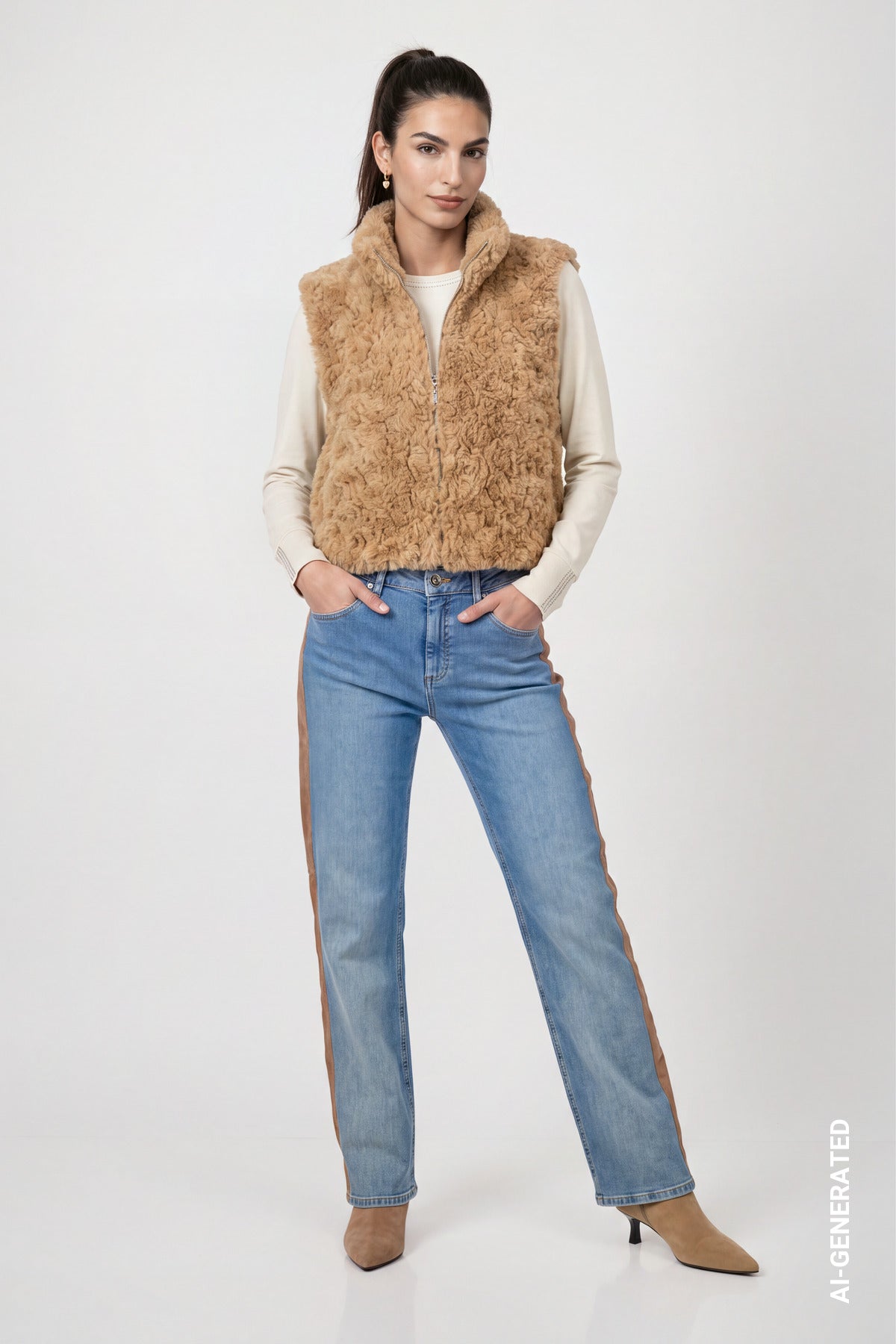 Monari Faux Fur Waistcoat Brown Sugar