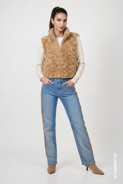 Monari Faux Fur Waistcoat Brown Sugar