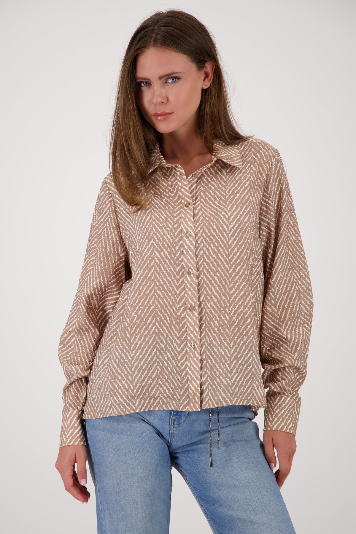 Monari Herringbone Jewel Blouse Brown Sugar