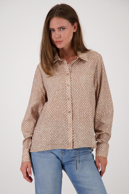 Monari Herringbone Jewel Blouse Brown Sugar